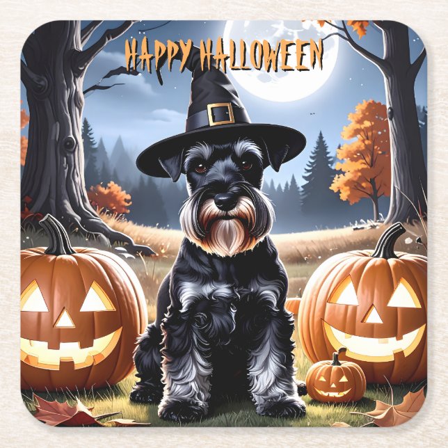 Miniature Schnauzer Halloween Underlägg Papper Kvadrat (Framsidan)