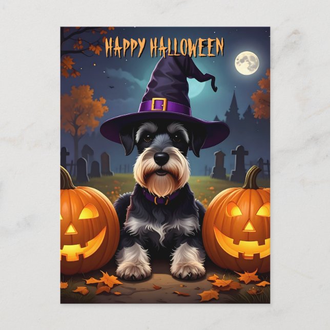 Miniature Schnauzer Halloween Vykort (Framsida)