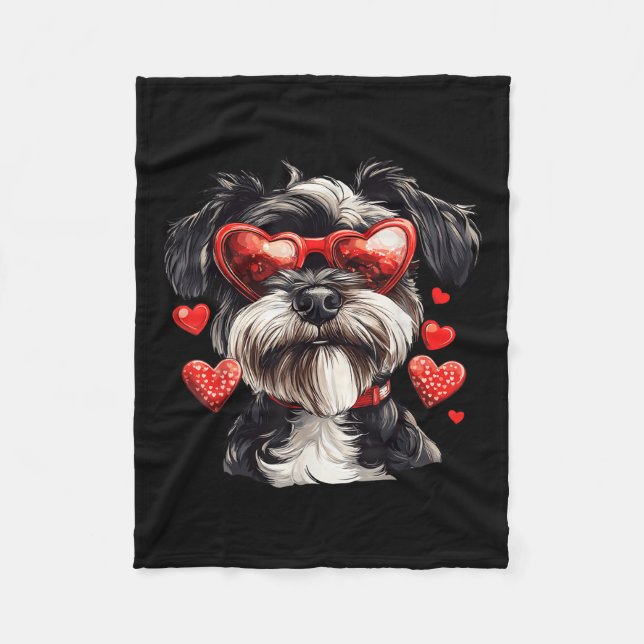 Miniature Schnauzer Heart Gles Valentines day Hund Fleecefilt (Framsidan)