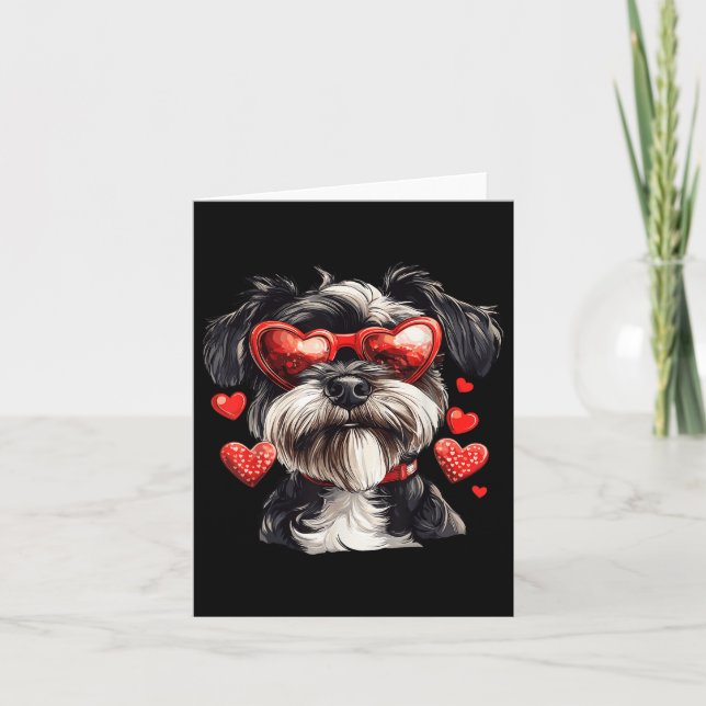 Miniature Schnauzer Heart Gles Valentines day Hund Kort (Framsida)