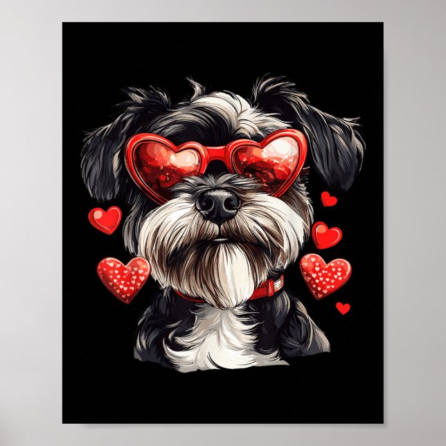 Miniature Schnauzer Heart Gles Valentines day Hund Poster (Framsidan)