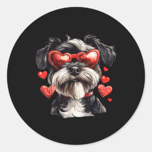 Miniature Schnauzer Heart Gles Valentines day Hund Runt Klistermärke