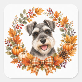 Miniature Schnauzer Höstkrans Fyrkantigt Klistermärke