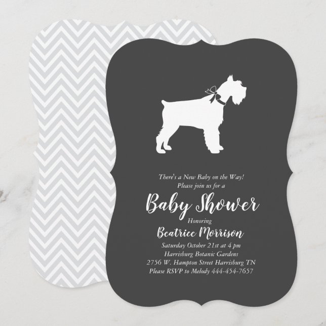 Miniature Schnauzer Hund Baby Shower Gender Neutra Inbjudningar (Fram/baksida)