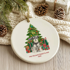 Miniature Schnauzer Hund Family jul Julgransprydnad Keramik