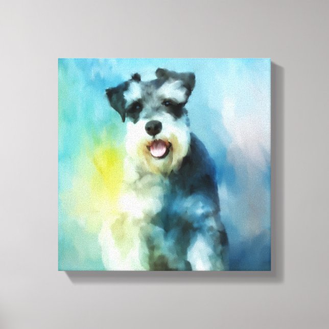 Miniature Schnauzer Hund Färg Art Painting Canvastryck (Framsida)