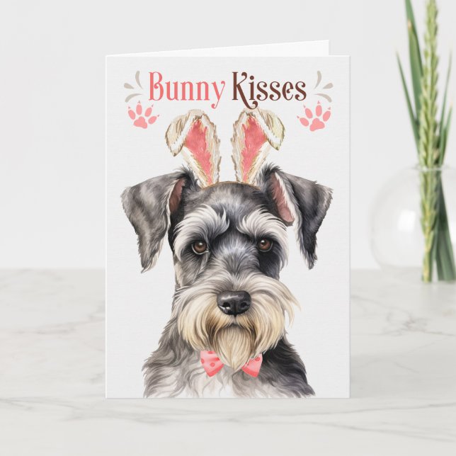 Miniature Schnauzer Hund i Bunny Öron för Påsk Helgkort (Framsida)