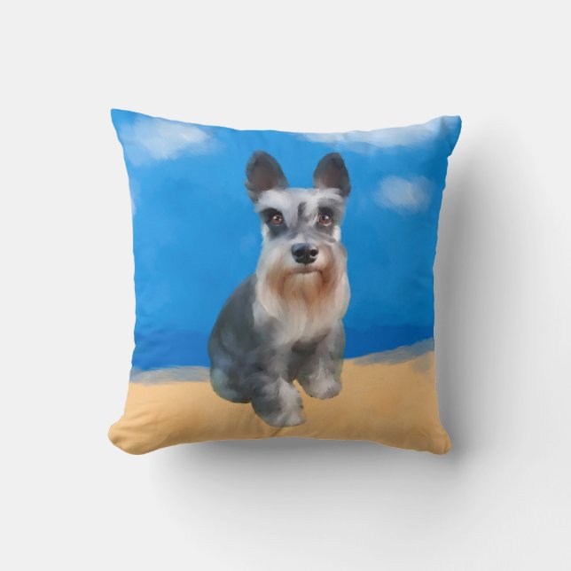 Miniature Schnauzer Hund on Beach Kudde (Framsida)