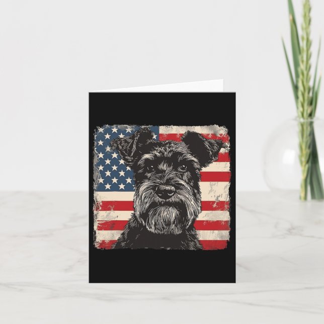 Miniature Schnauzer Hund Patriotic 4:e juli Gift Kort (Framsida)