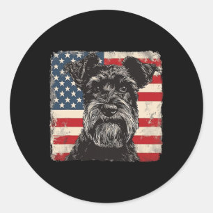 Miniature Schnauzer Hund Patriotisk 4:e Juli Prese Runt Klistermärke