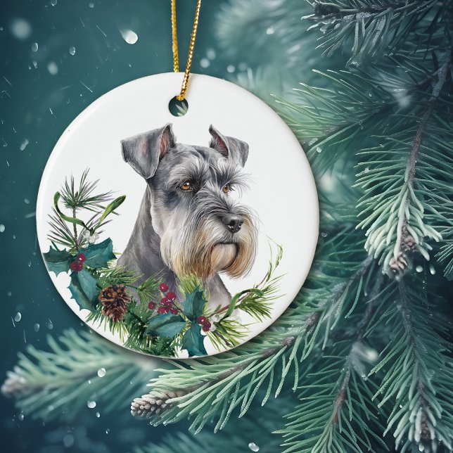 Miniature Schnauzer Hund Porträtt Holly Wandeans Julgransprydnad Keramik (Skapare uppladdad)
