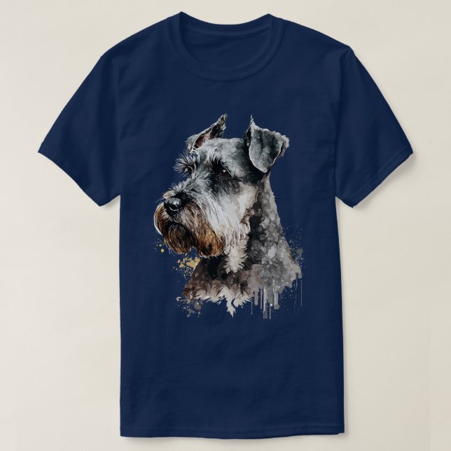 Miniature Schnauzer Hund vattencolor porträtt T Shirt (Design framsida)