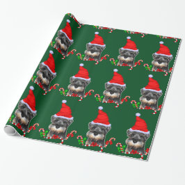 Miniature Schnauzer i Santa Hat Wrapping Papper Presentpapper