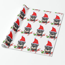 Miniature Schnauzer i Santa Hat Wrapping Papper Presentpapper