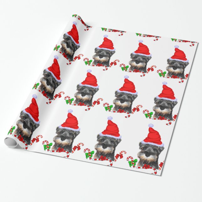 Miniature Schnauzer i Santa Hat Wrapping Papper Presentpapper (Utrullad)