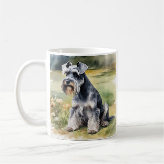 Miniature Schnauzer i trädgården - Vattenfärg Kaffemugg