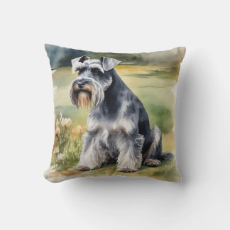 Miniature Schnauzer i trädgården - Vattenfärg Kudde