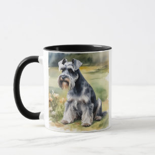 Miniature Schnauzer i trädgården - Vattenfärg Mugg