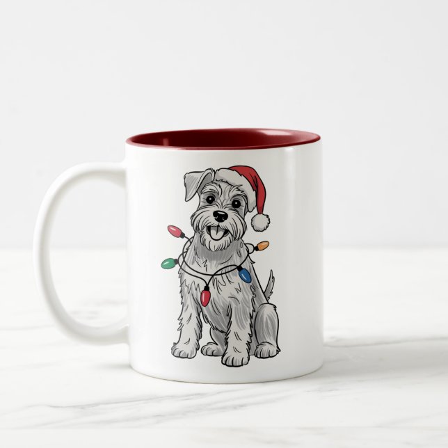 Miniature Schnauzer jul Julafton Hund älskare Gift Två-Tonad Mugg (Vänster)