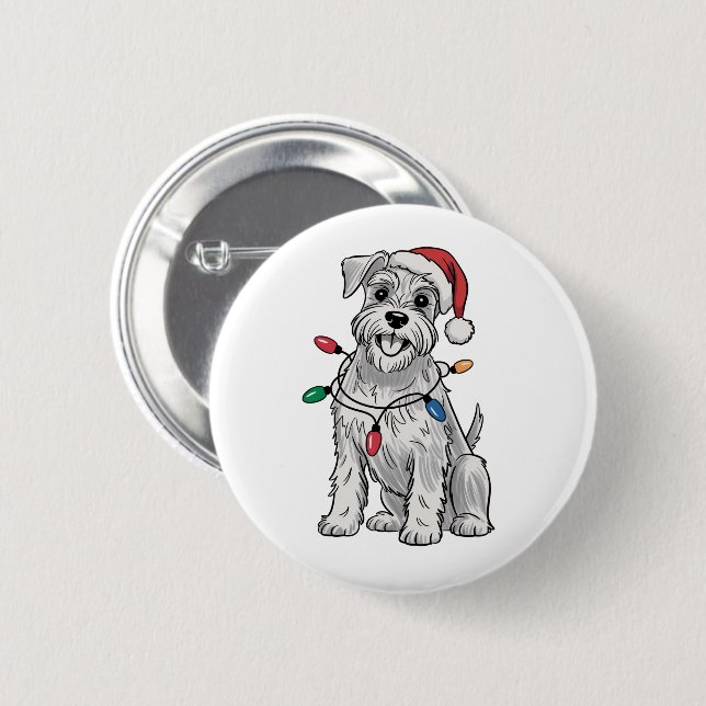 Miniature Schnauzer jul julen present för hundälsk Knapp (Framsida & baksida)