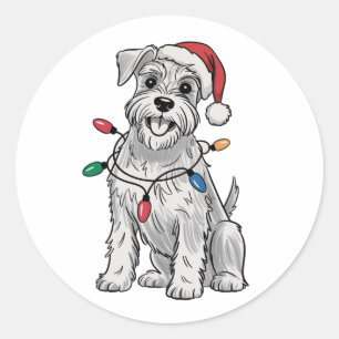 Miniature Schnauzer jul julen present för hundälsk Runt Klistermärke