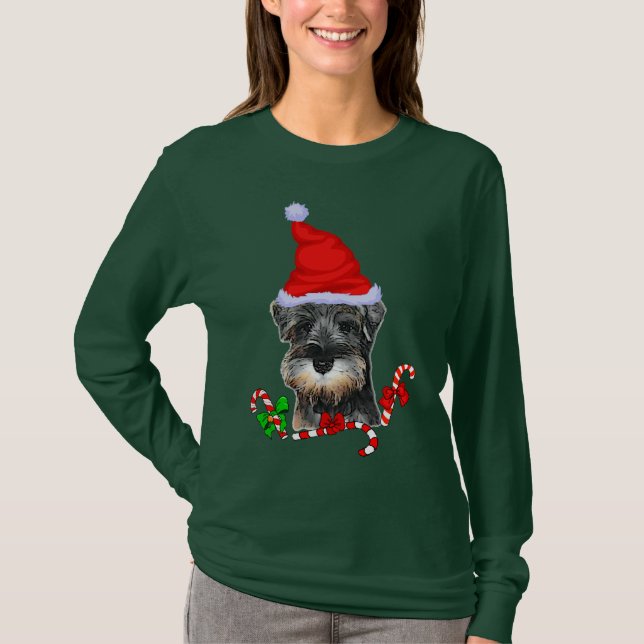 Miniature Schnauzer jul Merry T Shirt (Framsida)