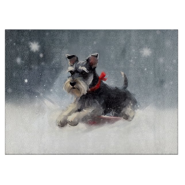 Miniature Schnauzer jul snö vinter (Framsidan)