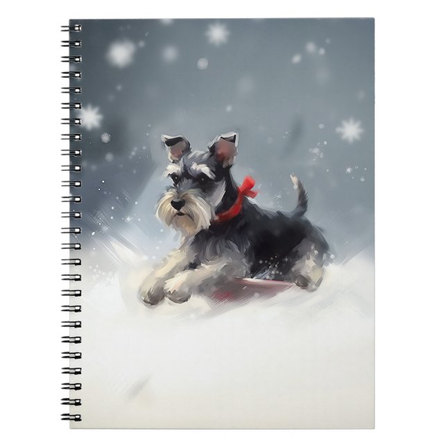 Miniature Schnauzer jul snö vinter Anteckningsbok (Framsidan)