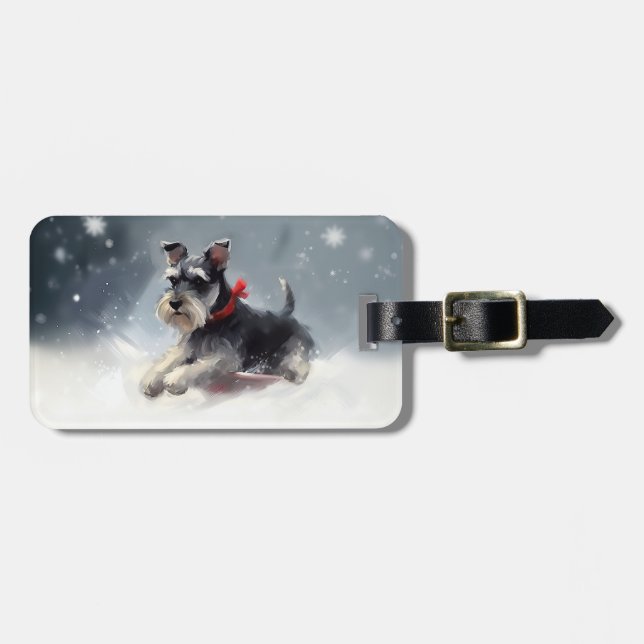 Miniature Schnauzer jul snö vinter Bagagebricka (Horisontell Framsida)