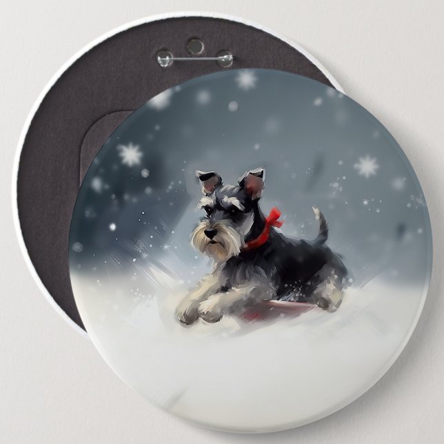 Miniature Schnauzer jul snö vinter Knapp (Framsida & baksida)