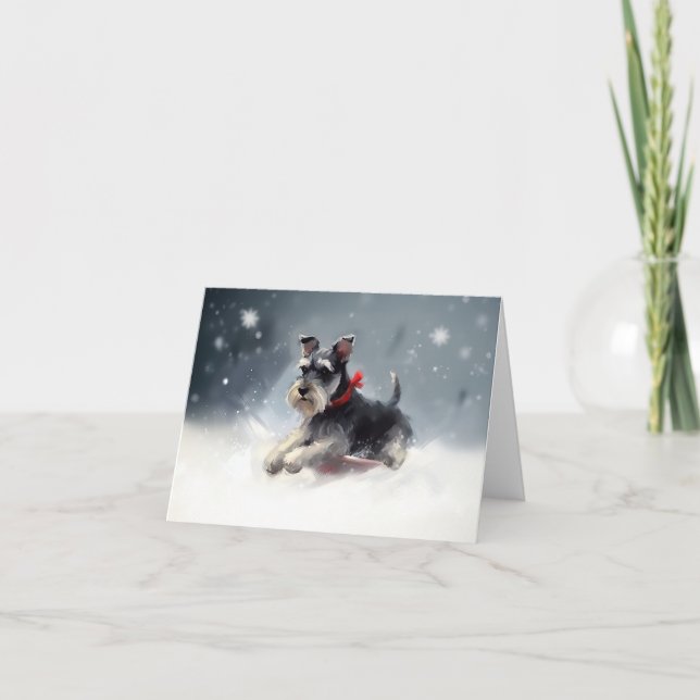 Miniature Schnauzer jul snö vinter Kort (Framsida)
