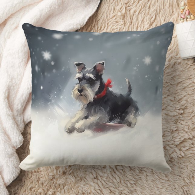 Miniature Schnauzer jul snö vinter Kudde (Filt)