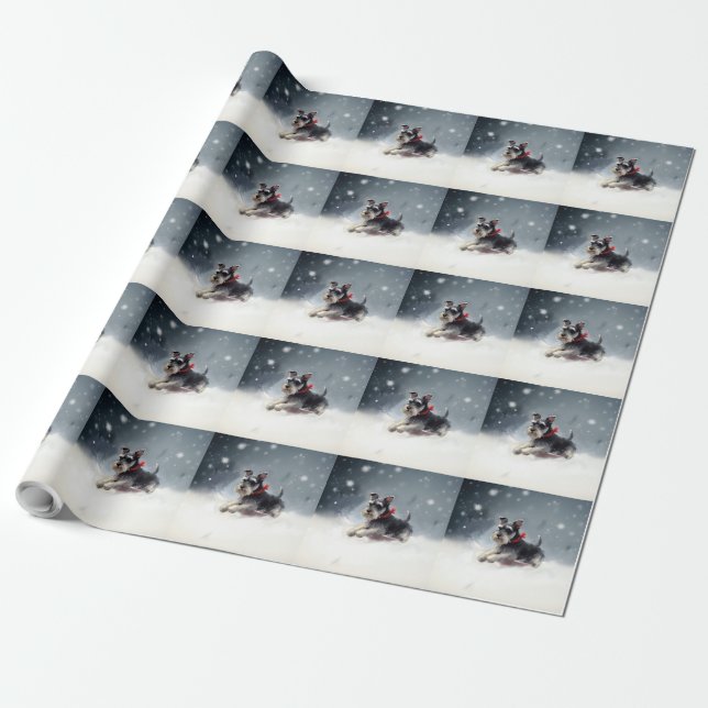 Miniature Schnauzer jul snö vinter Presentpapper (Utrullad)