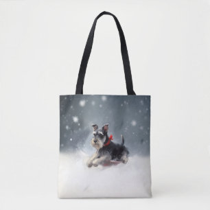 Miniature Schnauzer jul snö vinter Tygkasse