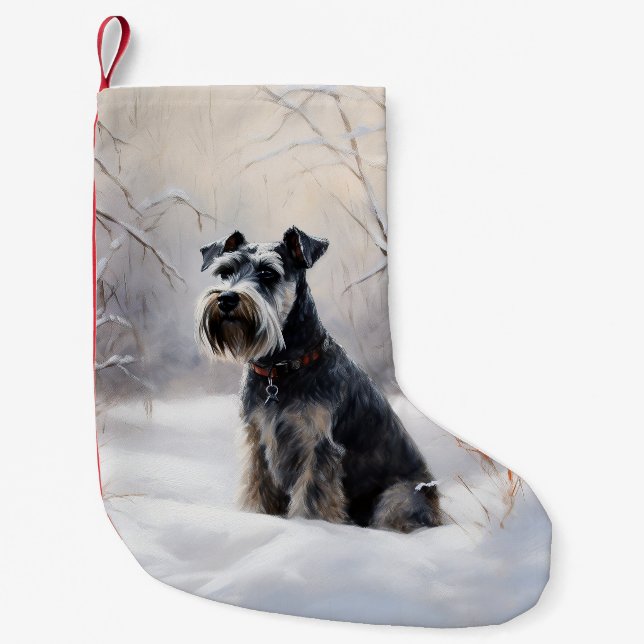 Miniature Schnauzer Låt det snöa jul Liten Julstrumpa (Framsidan)