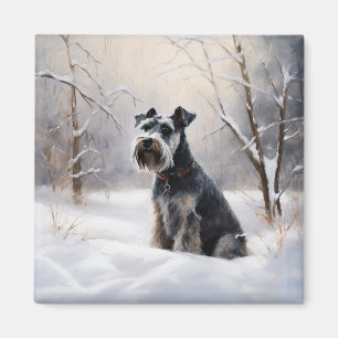 Miniature Schnauzer Låt det snöa jul Magnet