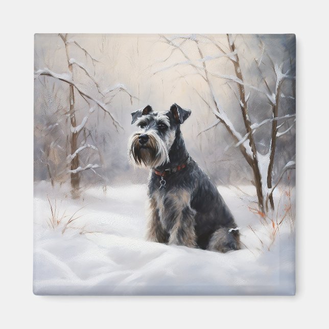 Miniature Schnauzer Låt det snöa jul Magnet (Framsidan)