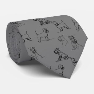 Miniature Schnauzer Line Art Mönster 001 Grått Slips