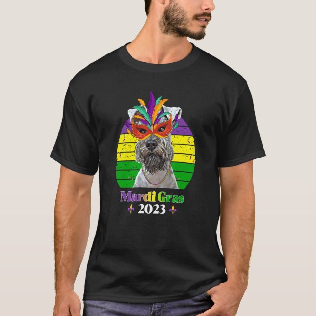 Miniature Schnauzer Party Dog Mardi Gras 2023 T Shirt (Framsida)