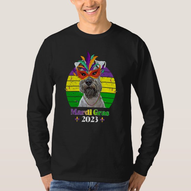 Miniature Schnauzer Party Dog Mardi Gras 2023 T Shirt (Framsida)