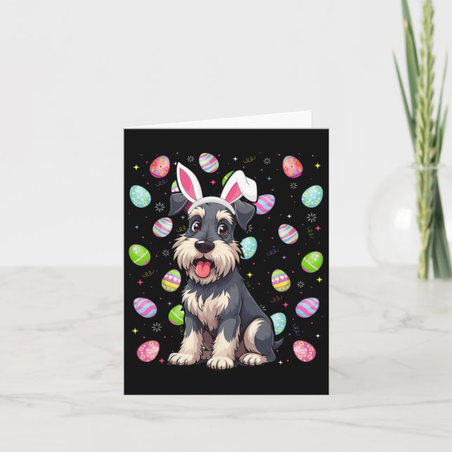 Miniature Schnauzer Påskägg Hunt Bunny Ear Kort (Framsida)