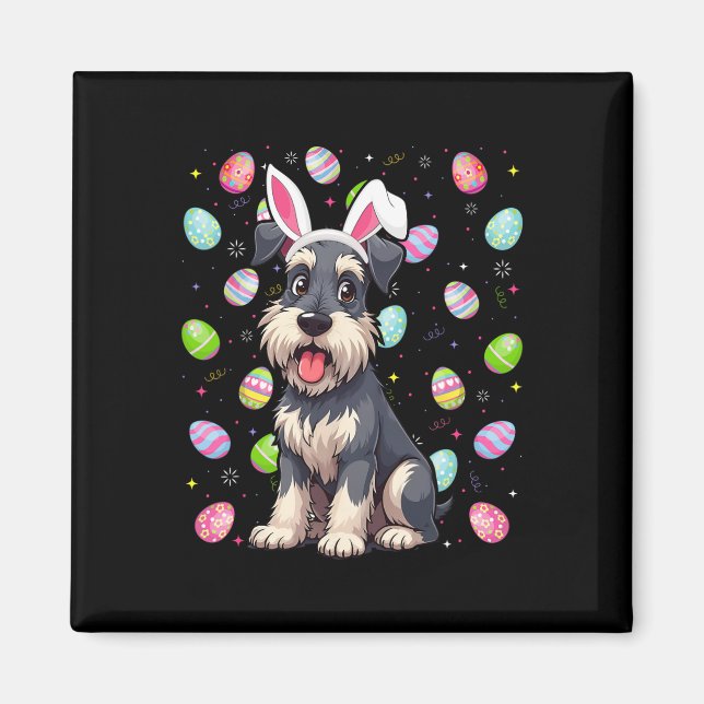 Miniature Schnauzer Påskägg Hunt Bunny Ear Magnet (Framsidan)