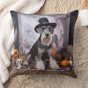 Miniature Schnauzer Pumpa Halloween Skräckinjagand Kudde