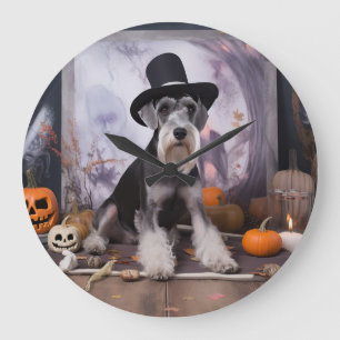 Miniature Schnauzer Pumpa Halloween Skräckinjagand Stor Klocka
