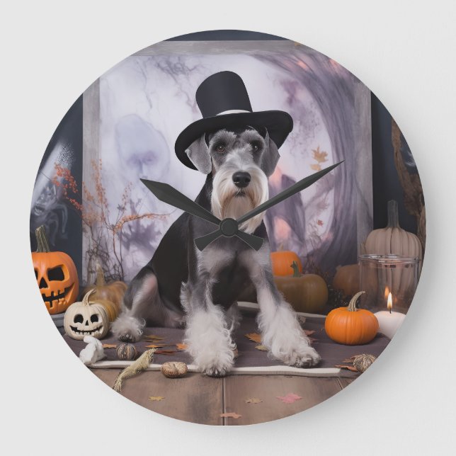Miniature Schnauzer Pumpa Halloween Skräckinjagand Stor Klocka (Framsida)