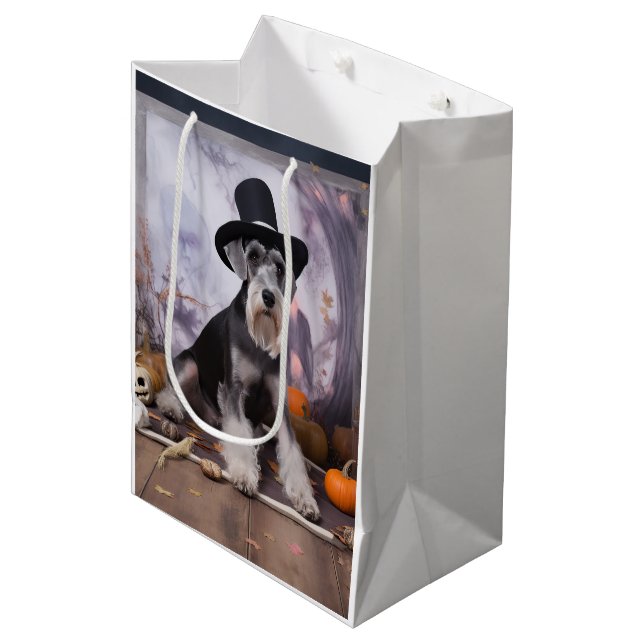 Miniature Schnauzer Pumpakvar Halloween Skräck  (Framsidan Vinklad)