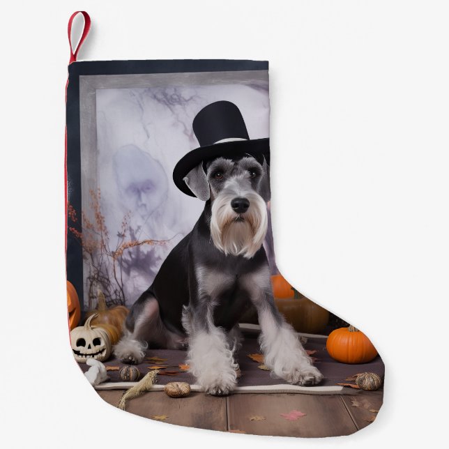 Miniature Schnauzer Pumpakvar Halloween Skräck  Liten Julstrumpa (Framsidan)