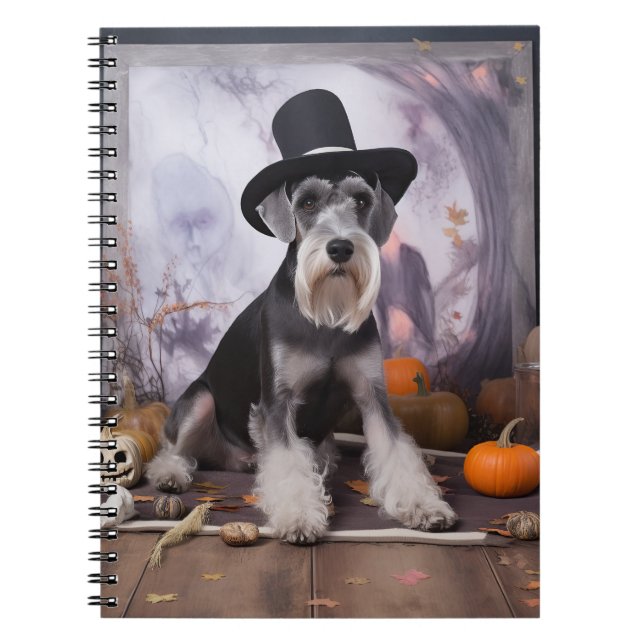 Miniature Schnauzer Pumpkins Halloween Scary Anteckningsbok (Framsidan)