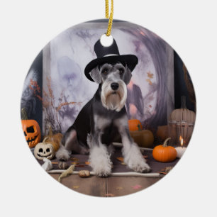 Miniature Schnauzer Pumpkins Halloween Scary Julgransprydnad Keramik