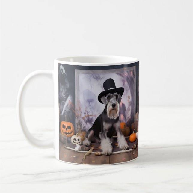 Miniature Schnauzer Pumpkins Halloween Scary Kaffemugg (Vänster)